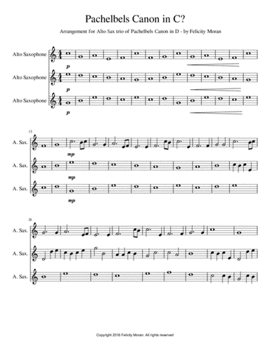 Pachelbels Canon for Alto Sax Trio (arr. Felicity E Moran)