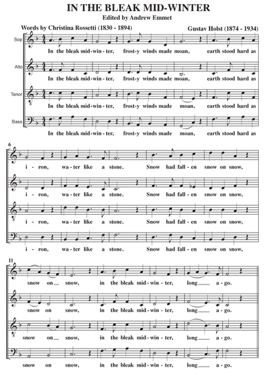 In The Bleak Midwinter A Cappella SATB (arr. Edited by Andrew Emmet)