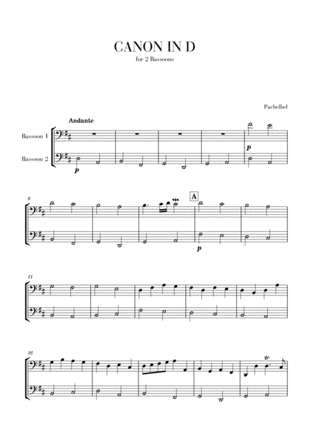 Canon in D for 2 Bassoons (arr. Cadenza Editions)