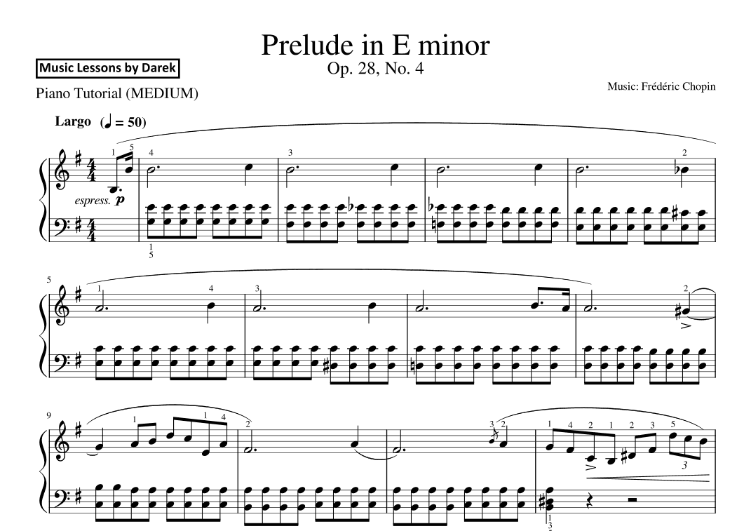 Prelude in E minor (MEDIUM PIANO) Op. 28, No. 4 [Frédéric Chopin] (arr. Darek)