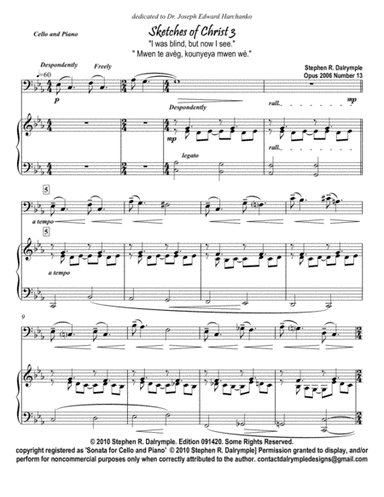 Sketches of Christ 3 "I Was Blind; Now I See" - Tone Poem for Instrumental Solo & Piano