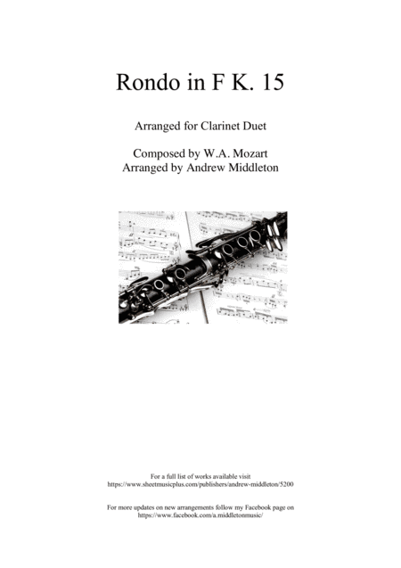 Rondo in F K.15 arranged for Clarinet Duet (arr. Andrew Middleton)