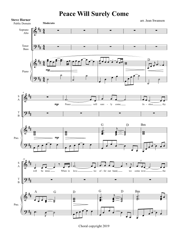 Peace will Surely Come SATB (arr. Jean Swanson)