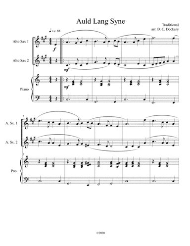 Auld Lang Syne (alto sax duet) with optional piano accompaniment (arr. B. C. Dockery)