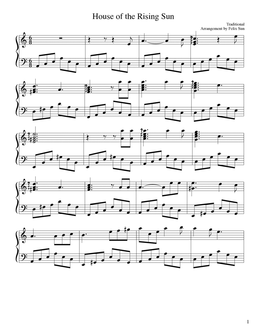 House of the Rising Sun (Piano Solo) (arr. Felix Sun)