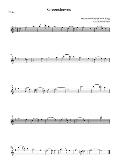 Greensleeves for Flute Solo (E Minor) (arr. Fabio Britto)