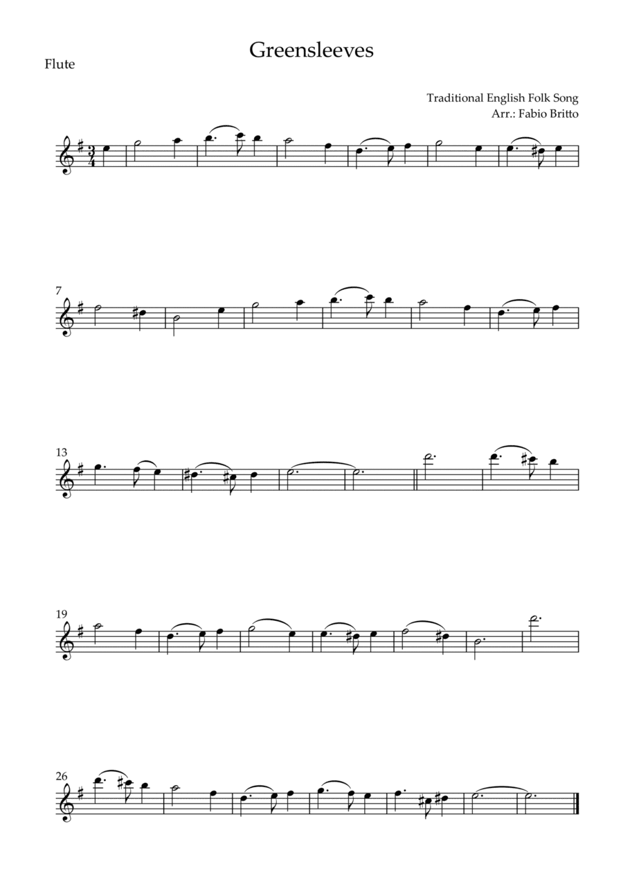 Greensleeves for Flute Solo (E Minor) (arr. Fabio Britto)