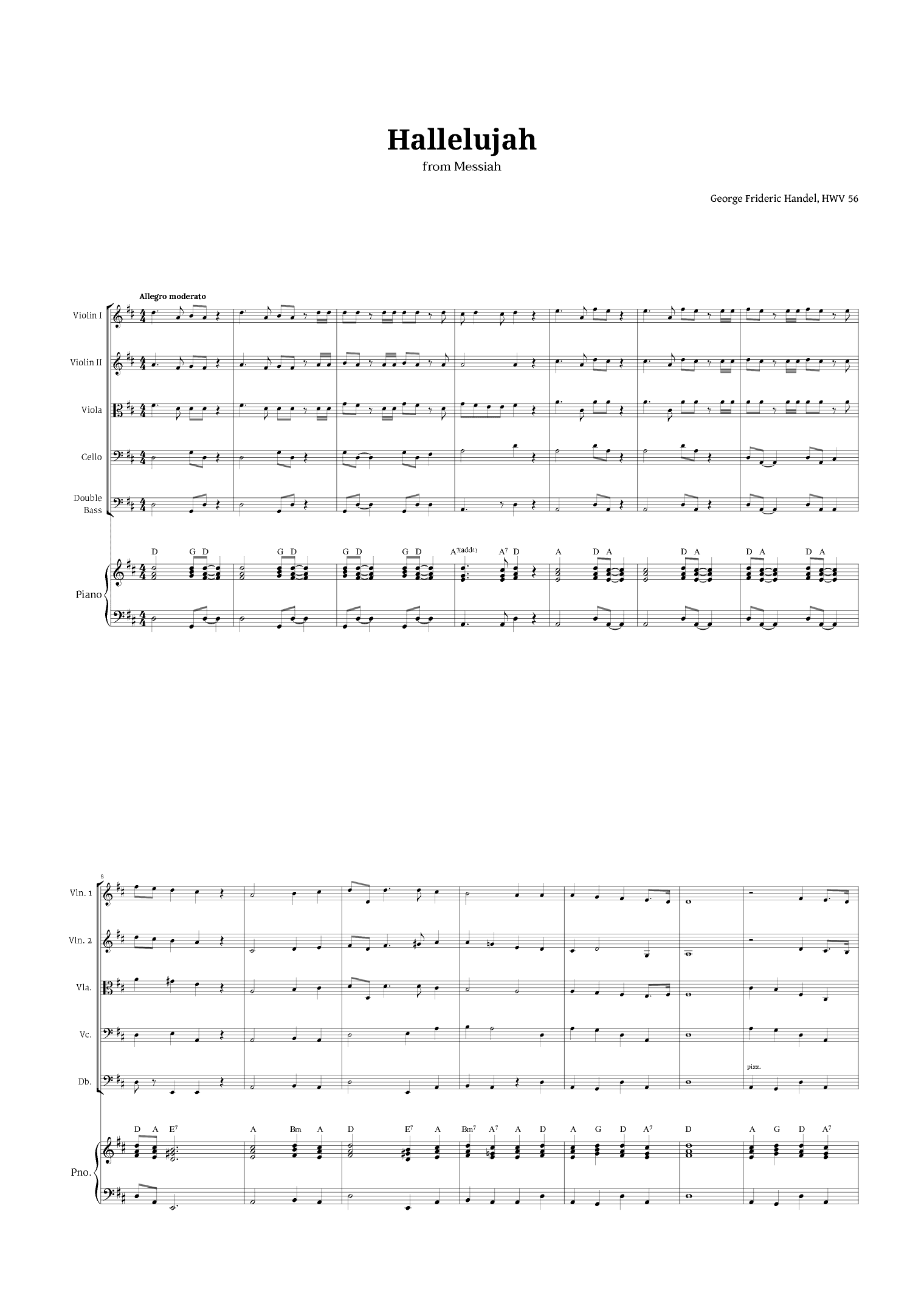 Hallelujah by Handel for String Quintet and Piano (arr. Langanho)