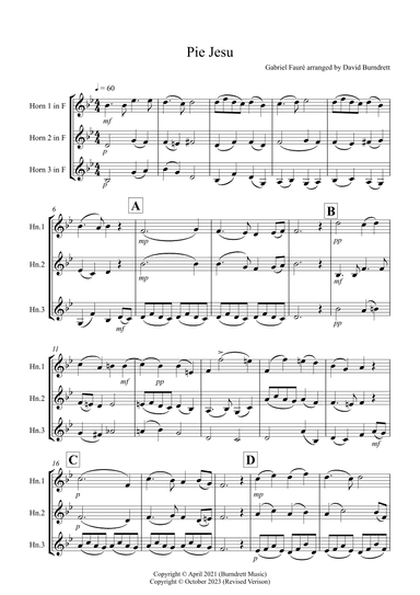 Pie Jesu (from Requiem) for Horn Trio (arr. David Burndrett)
