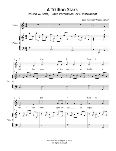 A Trillion Stars (Unison w/Optional Bells, Tuned Percussion, or C Instruments)