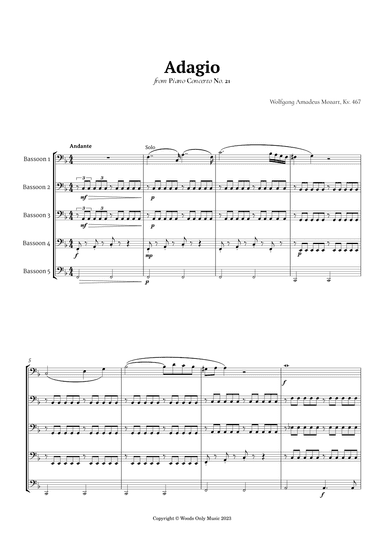 Andante from Piano Concerto No. 21 by Mozart for Bassoon Quintet (arr. Ander)