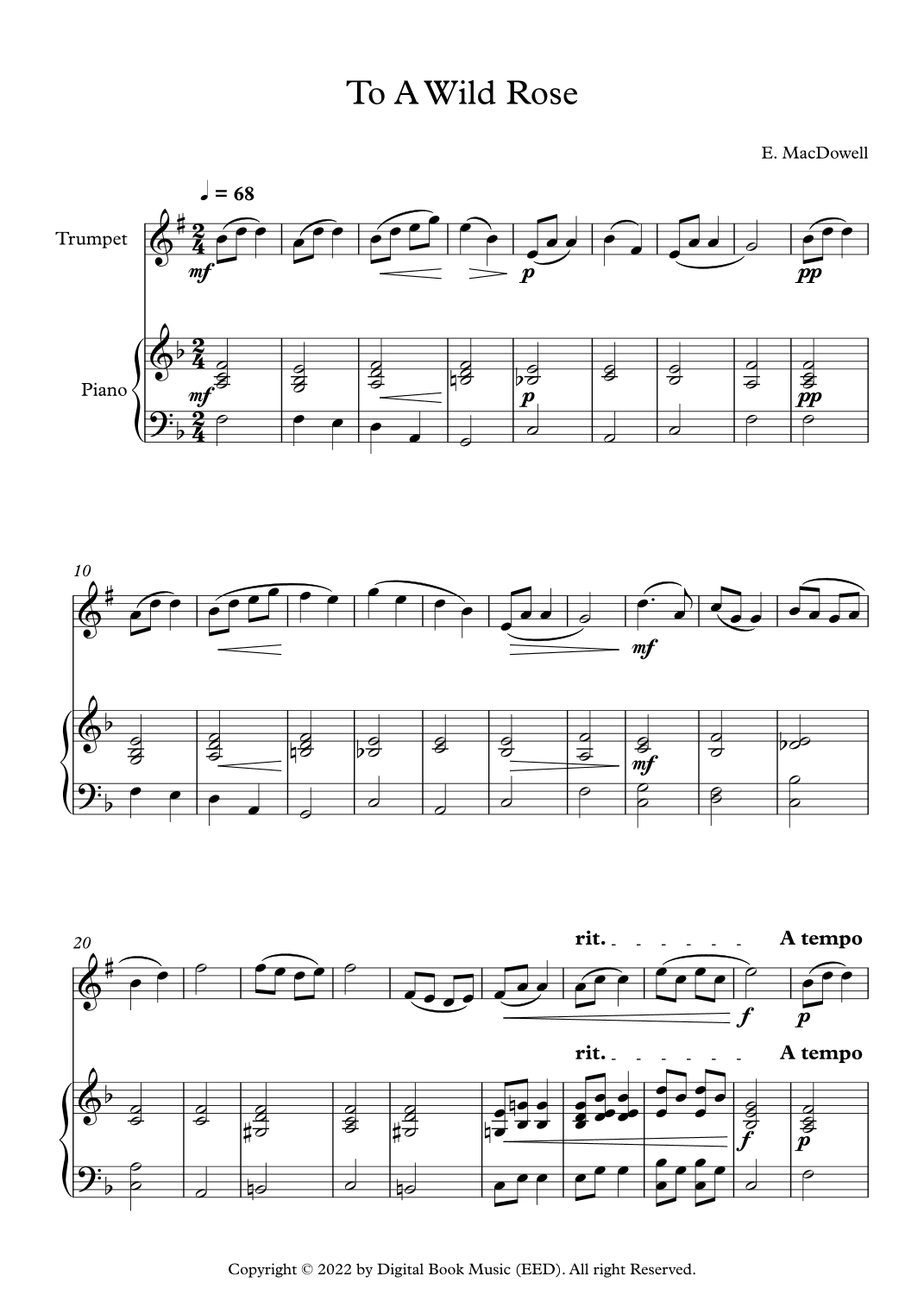 To A Wild Rose - Edward MacDowell (Trumpet + Piano) (arr. Digital Book Music)