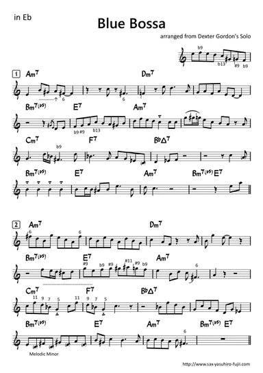 Improvisation Example over the Chord Progression of Blue Bossa (Like Dex) for Alto Sax