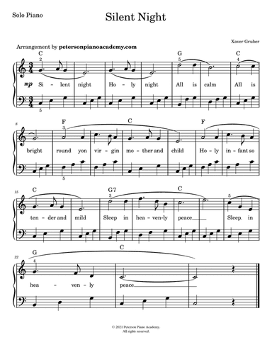 Silent Night (Easy Piano / Vocal) (arr. Peterson Piano Academy)