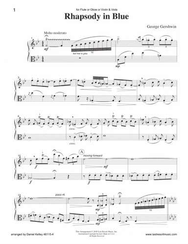 Rhapsody in Blue for Flute or Oboe or Violin & Viola Duet - Music for Two (arr. Last Resort Music Publishing)