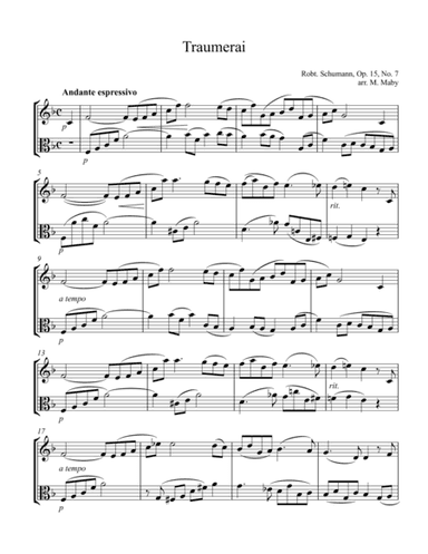 Traumerai, for violin & viola duet (arr. Marion Maby)
