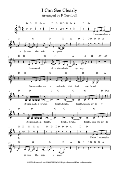 I Can See Clearly Now (arr. F Turnbull)
