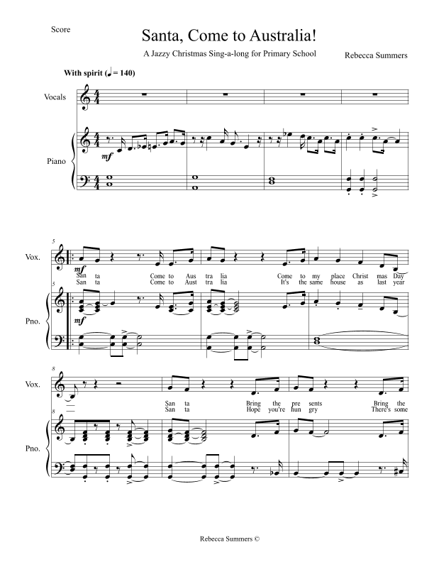 Santa, Come to Australia! - (New! Original! Unison Choir + Piano)