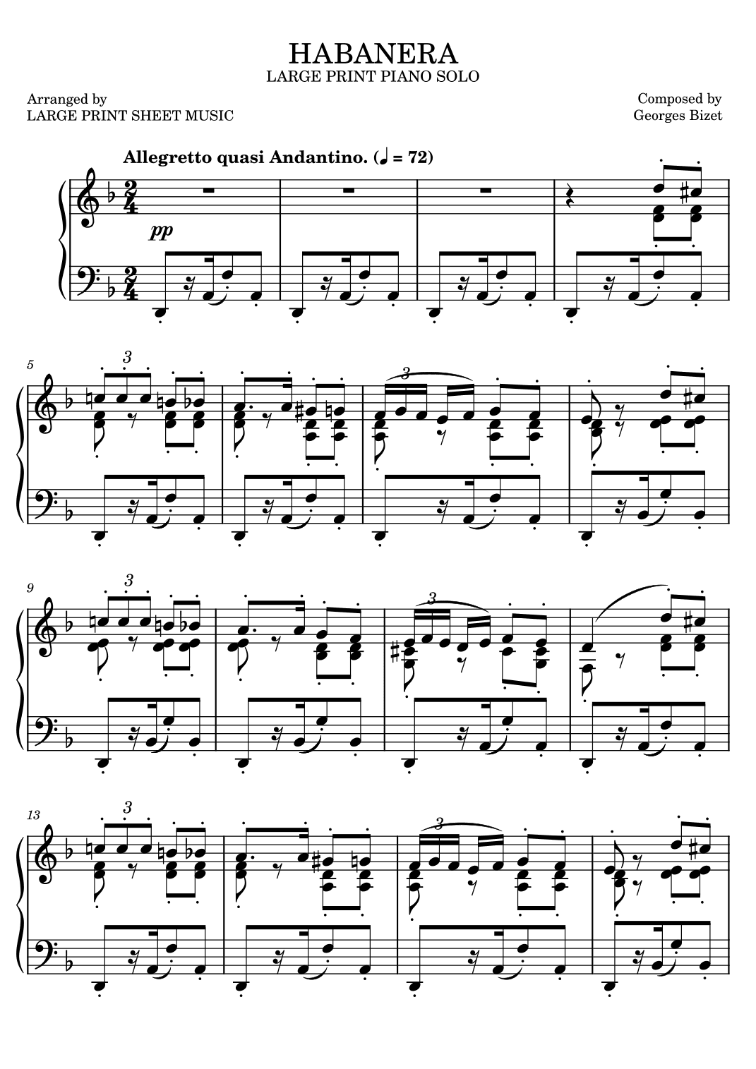 Habanera LARGE PRINT Piano Solo (arr. Large Print Sheet Music)