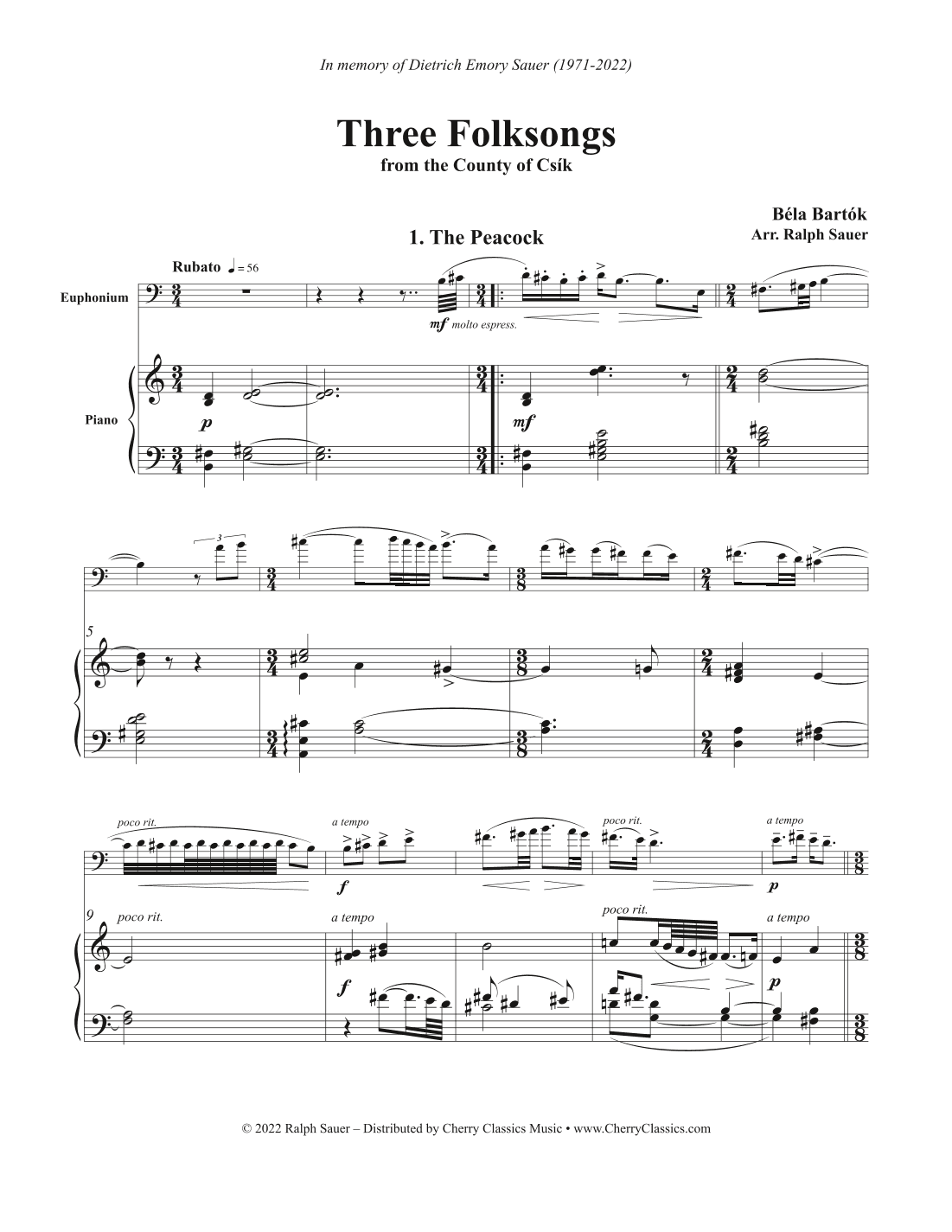 Three Folksongs for Euphonium and Piano (arr. Ralph Sauer)