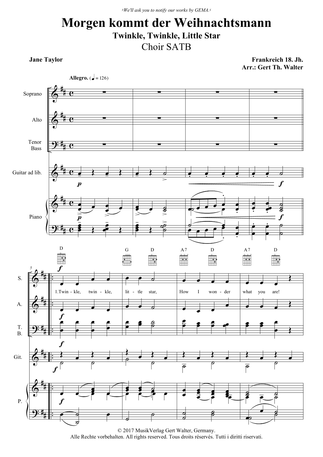 Twinkle, Twinkle, Little Star (arr. Gert Th. Walter)