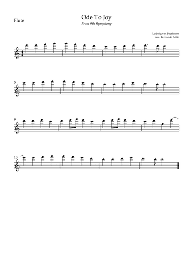 Ode To Joy (from Beethoven's 9th Symphony) for Flute Solo (arr. Fernando Britto)