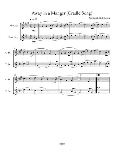 Away in a Manger (Cradle Song) for alto and tenor sax duet (arr. B C Dockery)