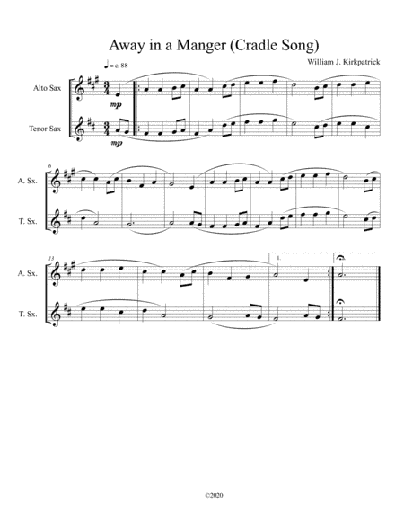 Away in a Manger (Cradle Song) for alto and tenor sax duet (arr. B C Dockery)
