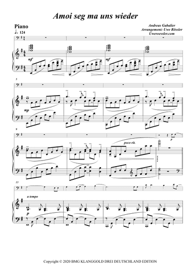 Amoi Seg' Ma Uns Wieder (arr. Uwe Roessler / Rössler / Rassler)