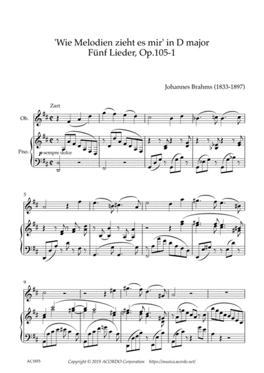 ‘Wie Melodien zieht es mir (It moves like a melody)' Op.105-1 in D Major for Oboe & Piano (arr. Kamada, Mikio)