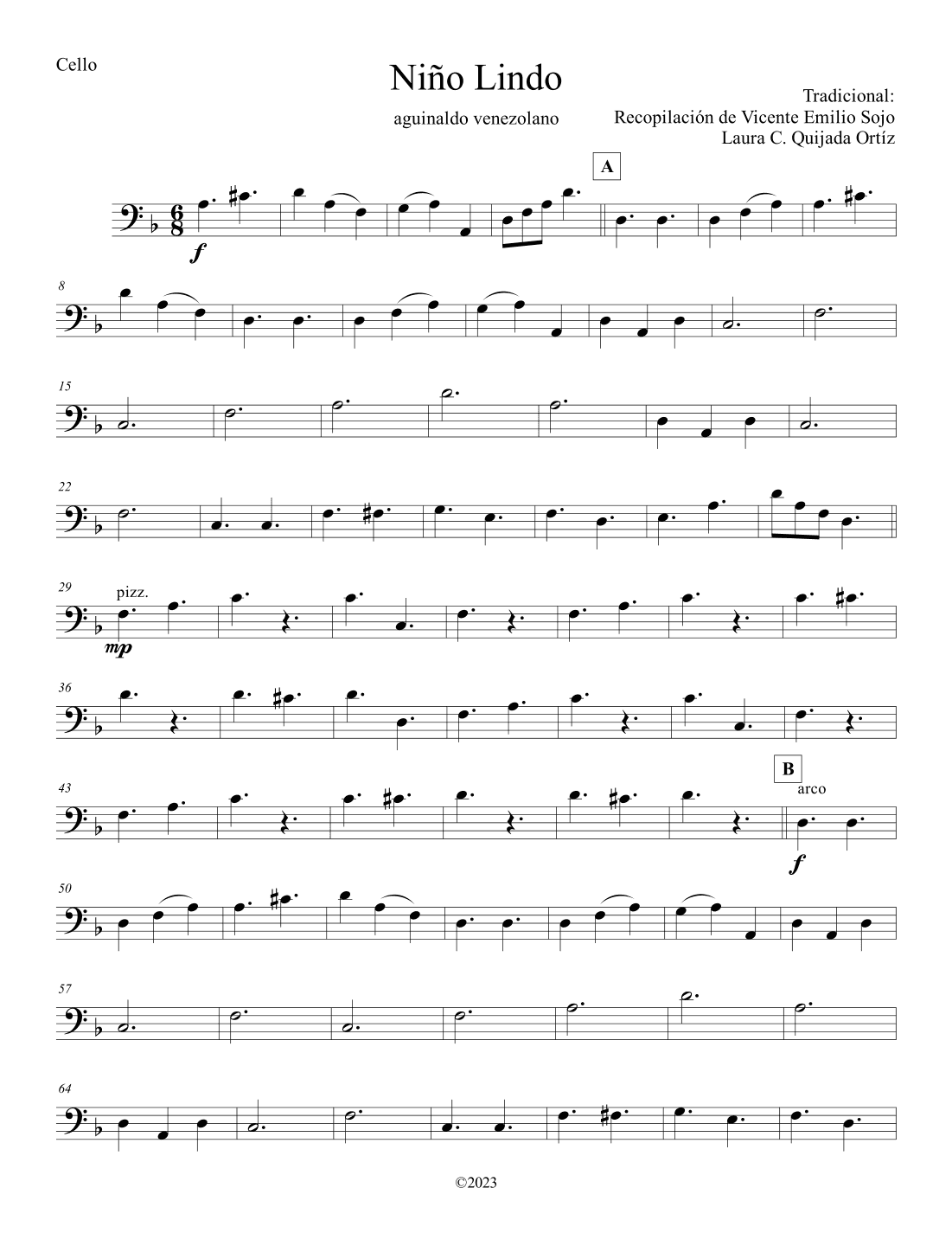 Niño Lindo. AGUINALDO VENEZOLANO. Intermediate level children full orchestra. STRING PARTS ONLY. (arr. Laura C. Quijada Ortíz)