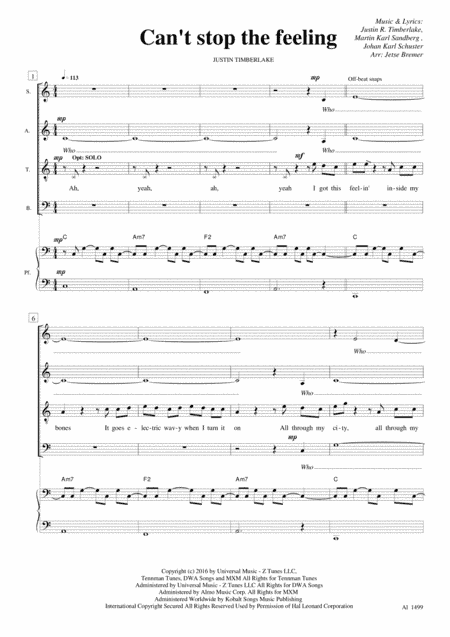 Can't Stop The Feeling  from TROLLS (arr. Jetse Bremer)