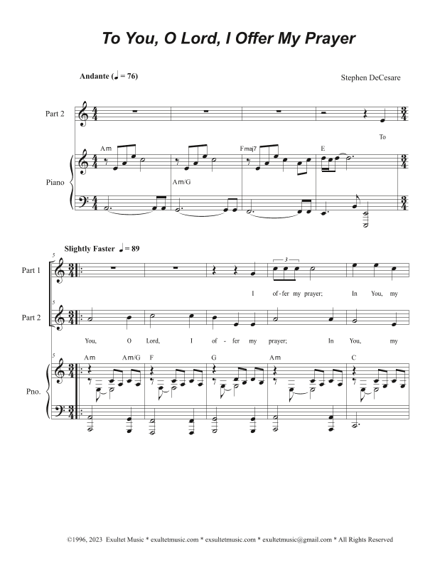 To You, O Lord, I Offer My Prayer (2-part choir)