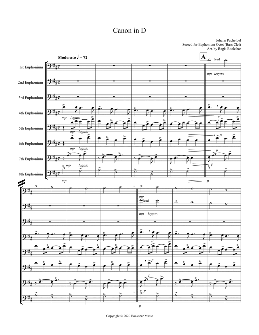 Canon in D (Pachelbel) (D) (Euphonium Octet - Bass Clef) (arr. Regis Bookshar)