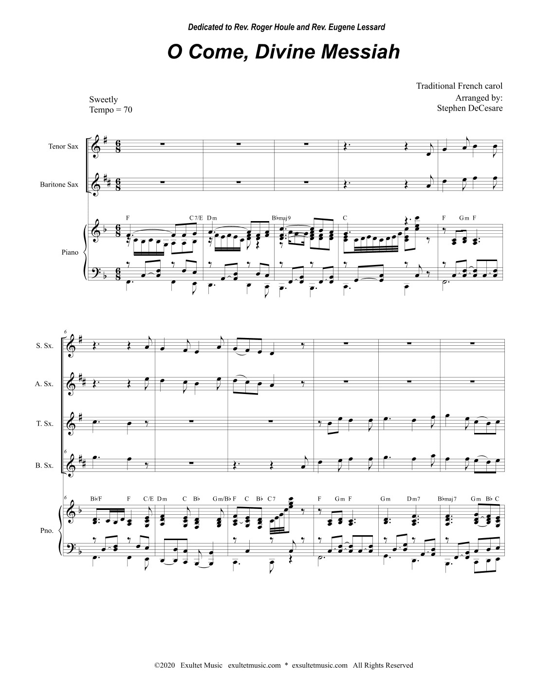 O Come, Divine Messiah (Saxophone Quartet and Piano) (arr. Stephen DeCesare)