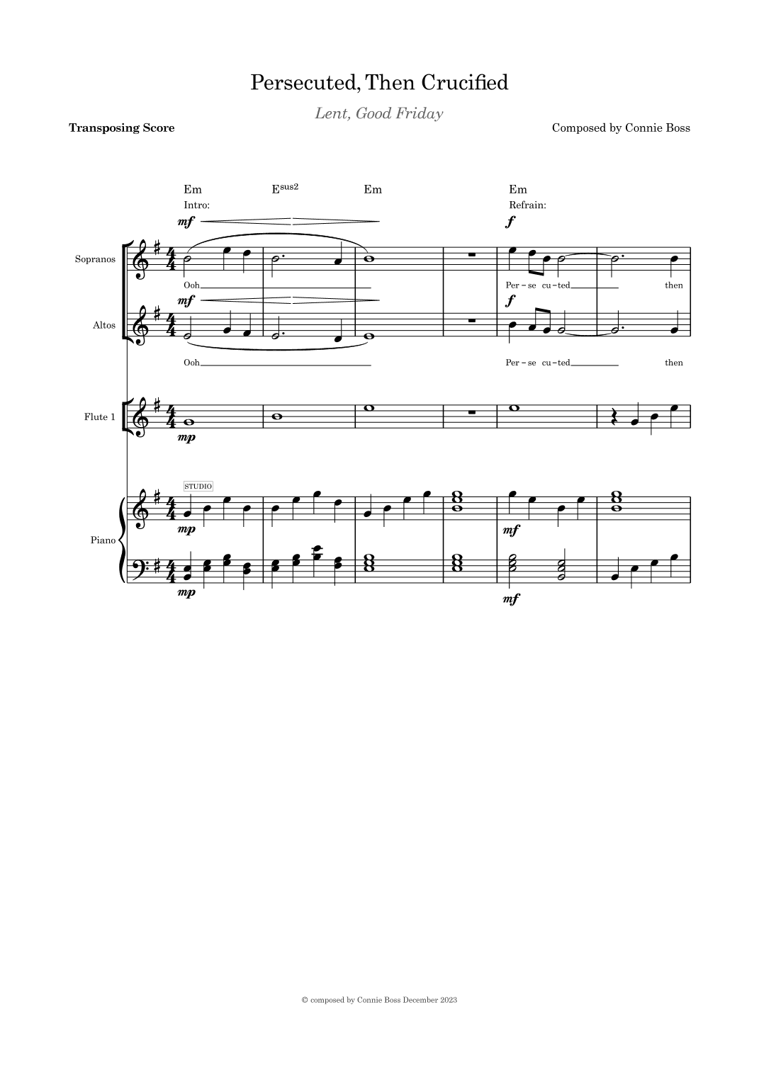 Persecuted Then Crucified duet, flute or violin or piano with piano key of G