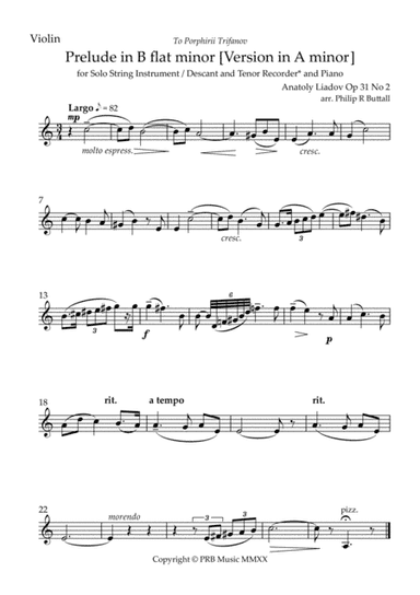 Prelude in A minor (Lyadov) - [Violin] (arr. Philip R Buttall)