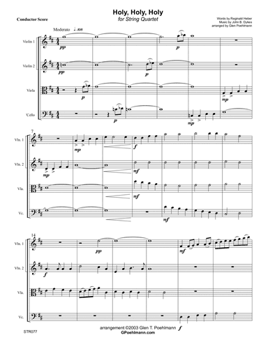 HOLY, HOLY, HOLY - STRING QUARTET (or 3 Violins & Cello) - unaccompanied (arr. Glen Poehlmann)