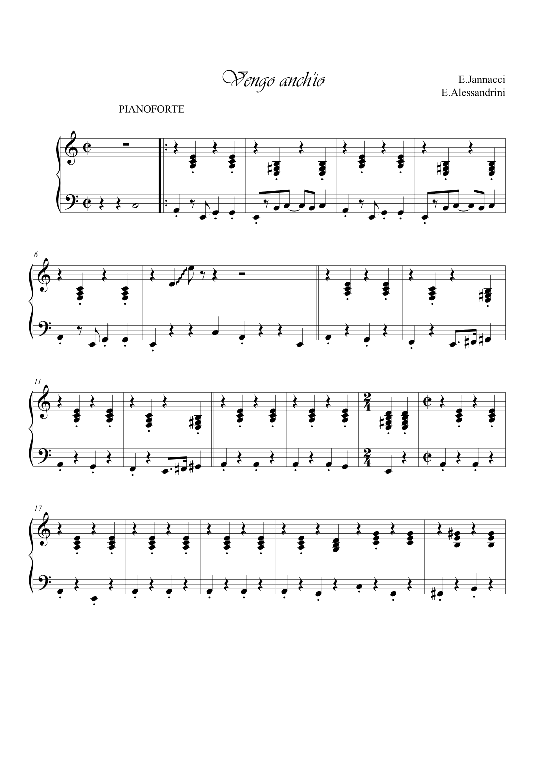 vengo anch'io. Voice and piano. (only piano) (arr. Ester Alessandrini)