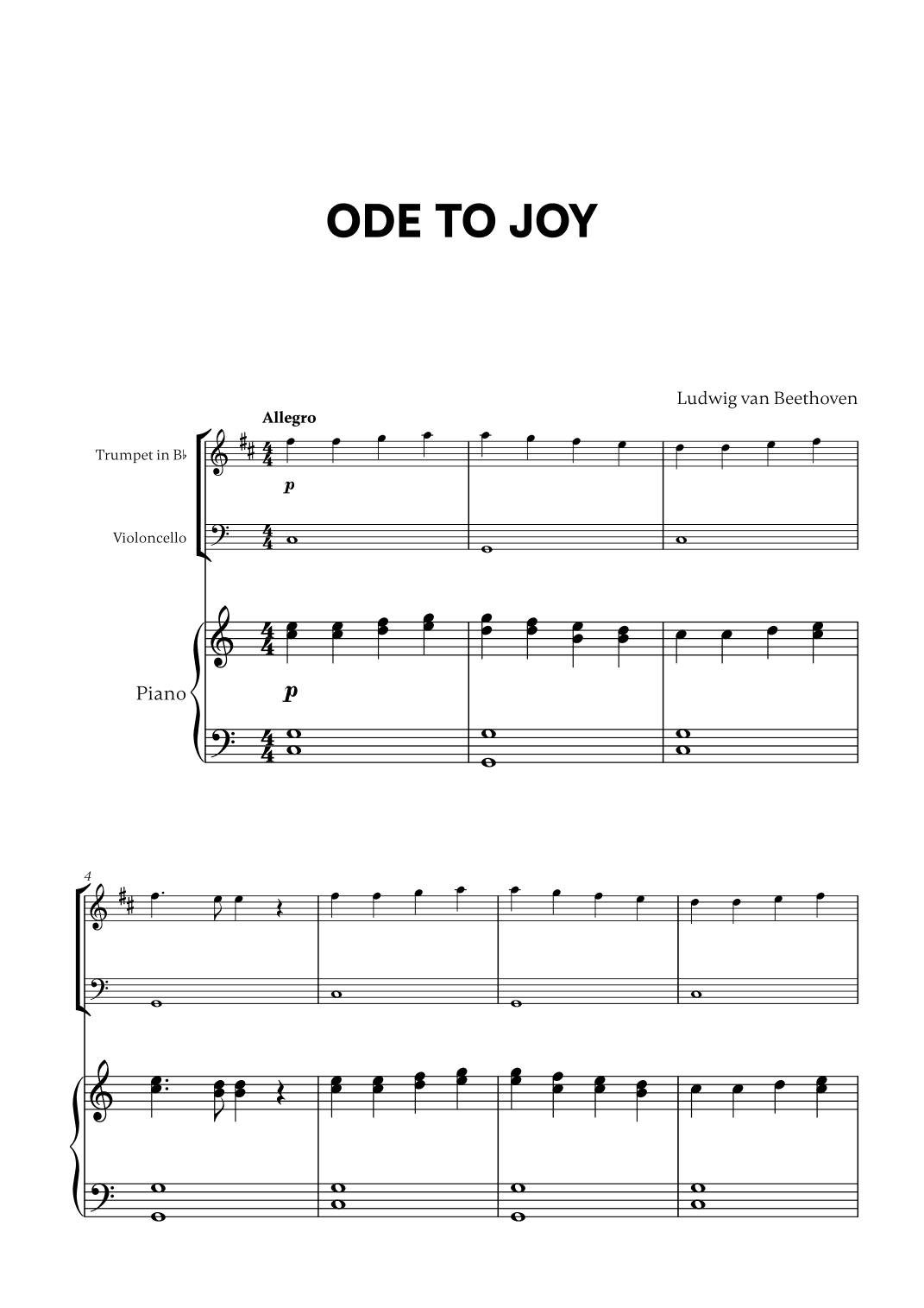 Beethoven - Ode to Joy for Trumpet in Bb, Cello and Piano (arr. Cadenza Editions)