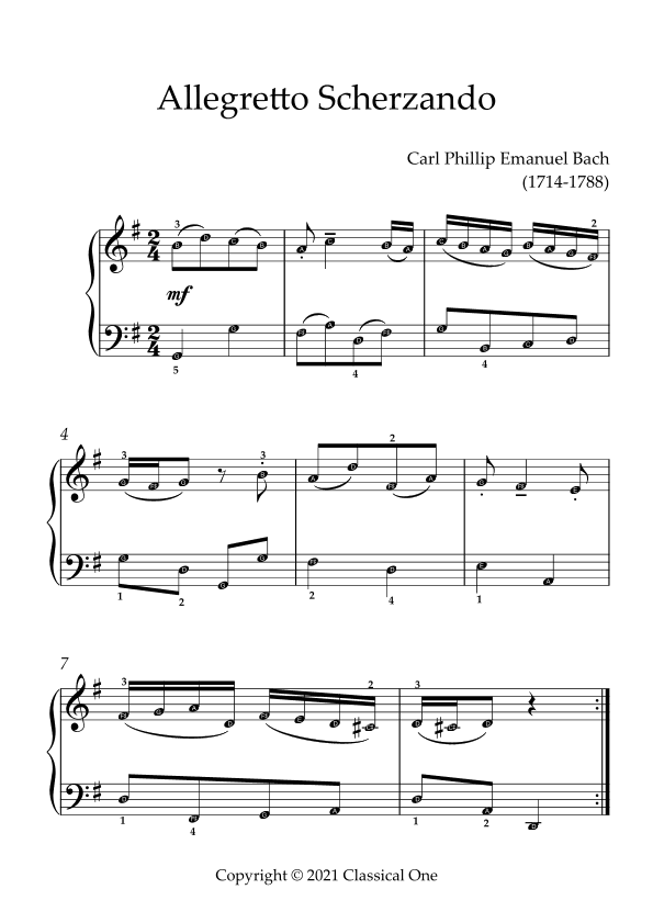 Bach, C.P.E. - Allegretto Scherzando(With Note name) (arr. MPS)
