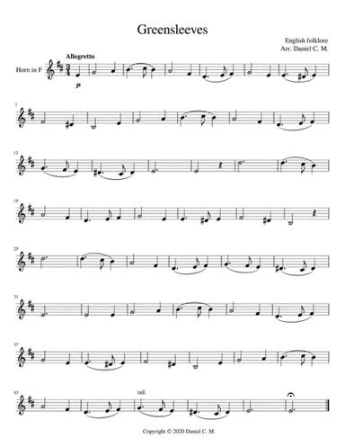 Greensleeves for horn and piano (arr. Daniel C. M.)