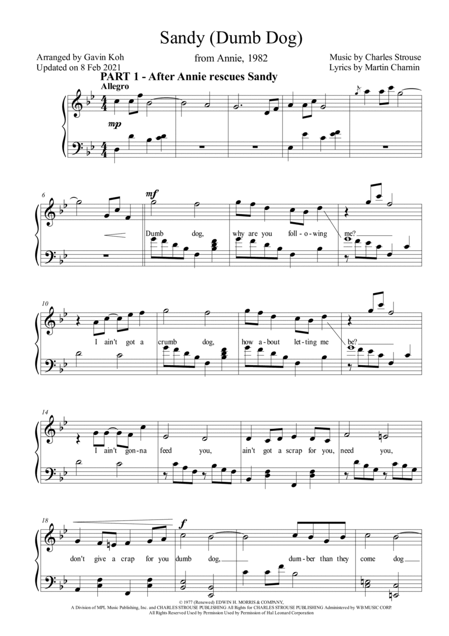 Sandy (dumb Dog) (arr. Gavin Koh)