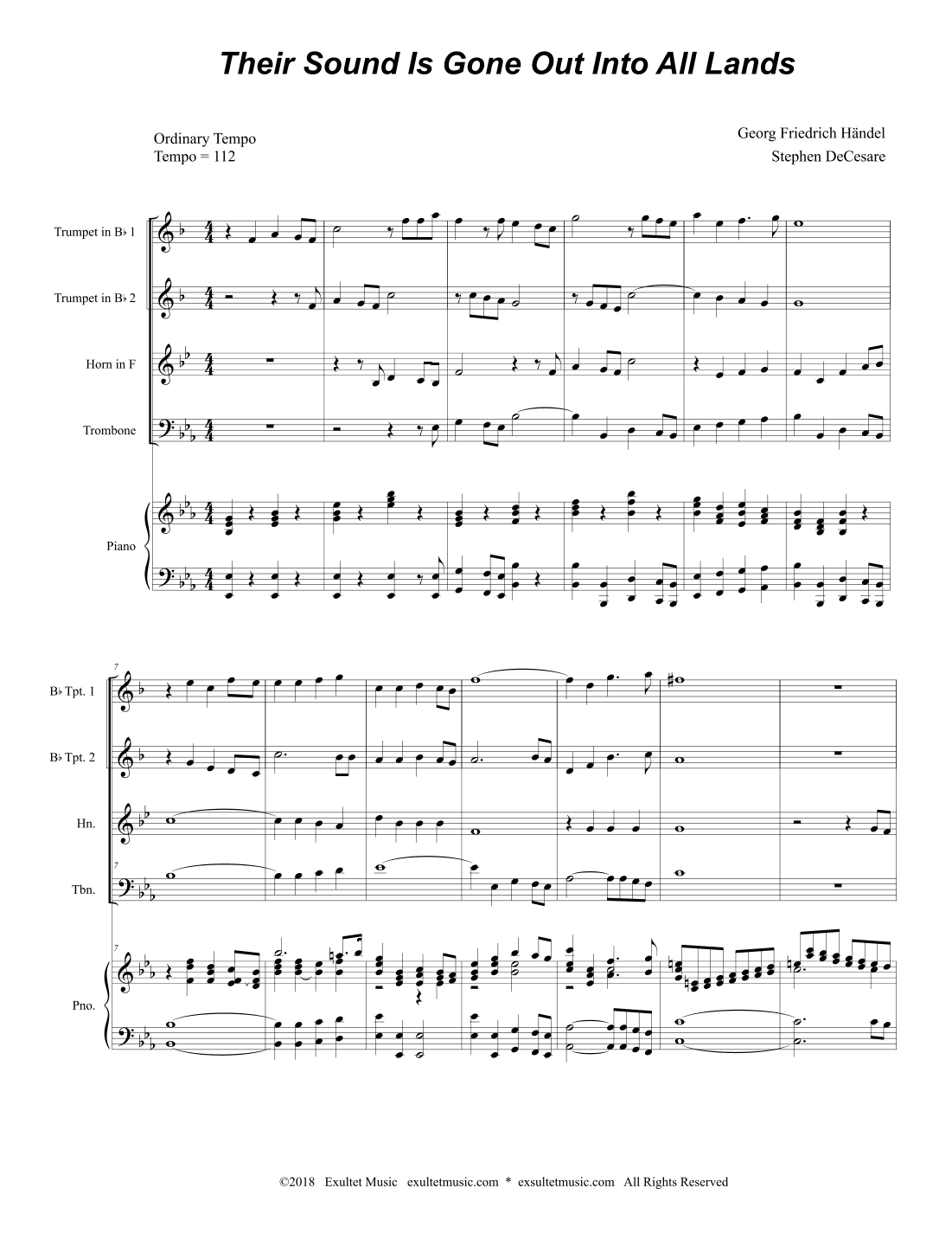 Their Sound Is Gone Out Into All Lands (Brass Quartet and Piano) (arr. Stephen DeCesare)