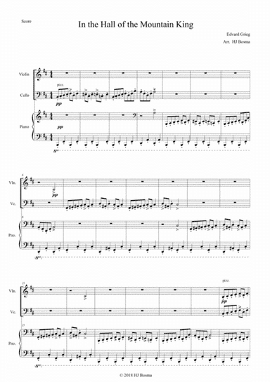 In the Hall of the Mountain King from Peer Gynt, arr. for pianotrio (arr. HJ Bosma)