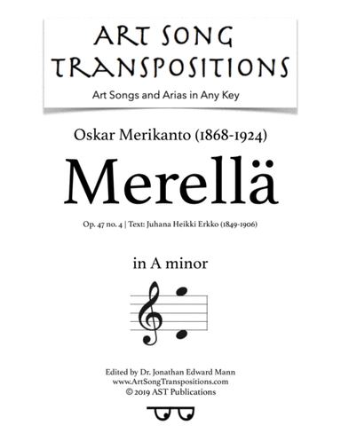 MERIKANTO: Merellä, Op. 47 no. 4 (transposed to A minor) (arr. ArtSongTranspositions.com)