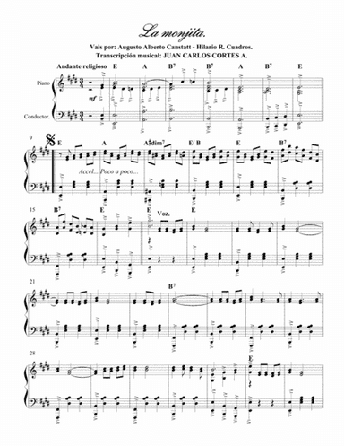 La monjita. Vals por Augusto Alberto Canstatt y Hilario Cuadros (arr. Juan Carlos Cortés A.)