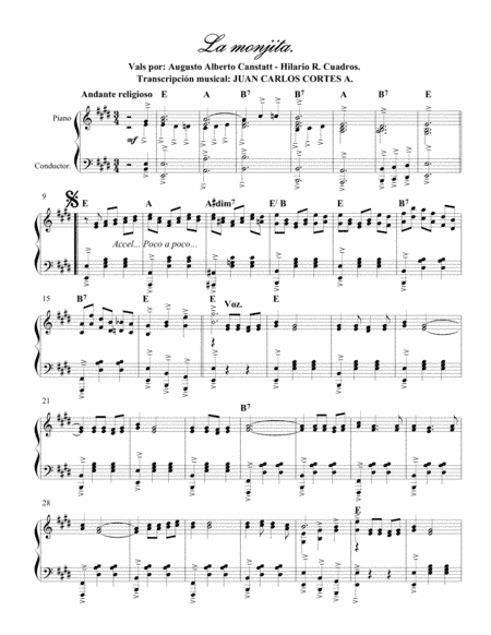 La monjita. Vals por Augusto Alberto Canstatt y Hilario Cuadros (arr. Juan Carlos Cortés A.)