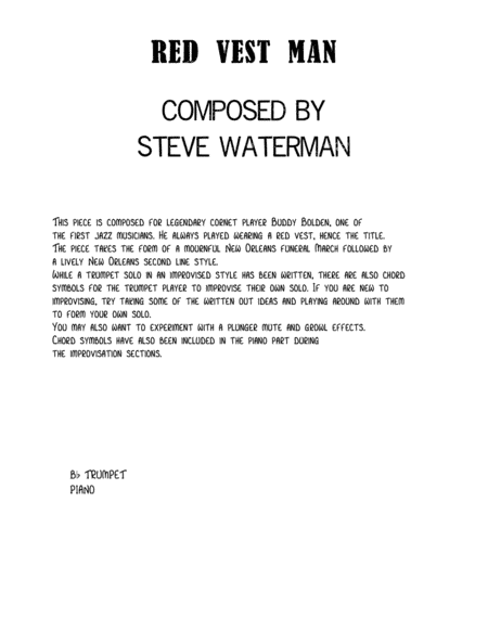 Red Vest Man for Bb Trumpet and Piano