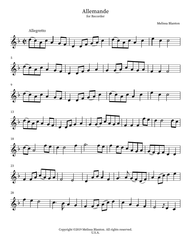 Allemande: Unaccompanied Recorder Solo
